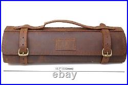 Yoshihiro Genuine Natural Leather Knife Culinary Roll Storage Bag Case (Brown)