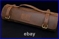 Yoshihiro Genuine Natural Leather Knife Culinary Roll Storage Bag Case (Brown)